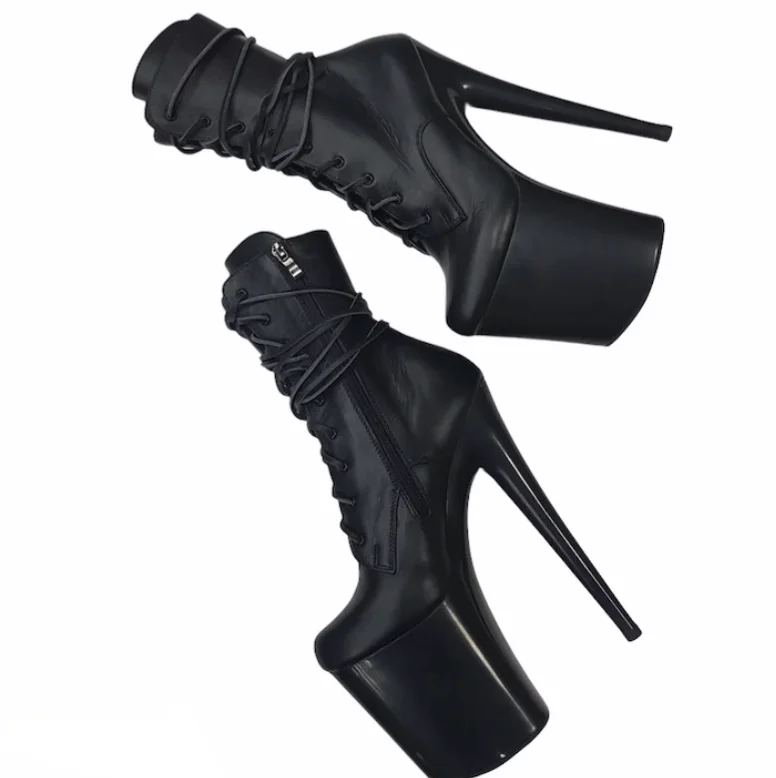 Black genuine leather black platform ankle - mid calf boots (more colors are available)