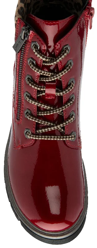 Lotus Charleston Ladies Red Patent Zip & Lace Ankle Boots