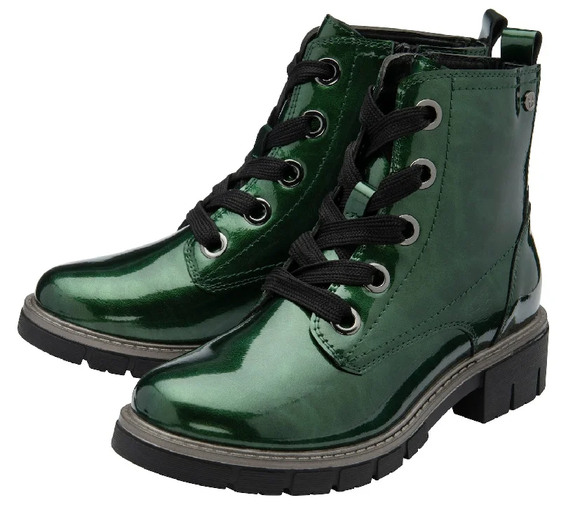 Lotus JoJo Ladies Green Patent Zip & Lace Ankle Boots