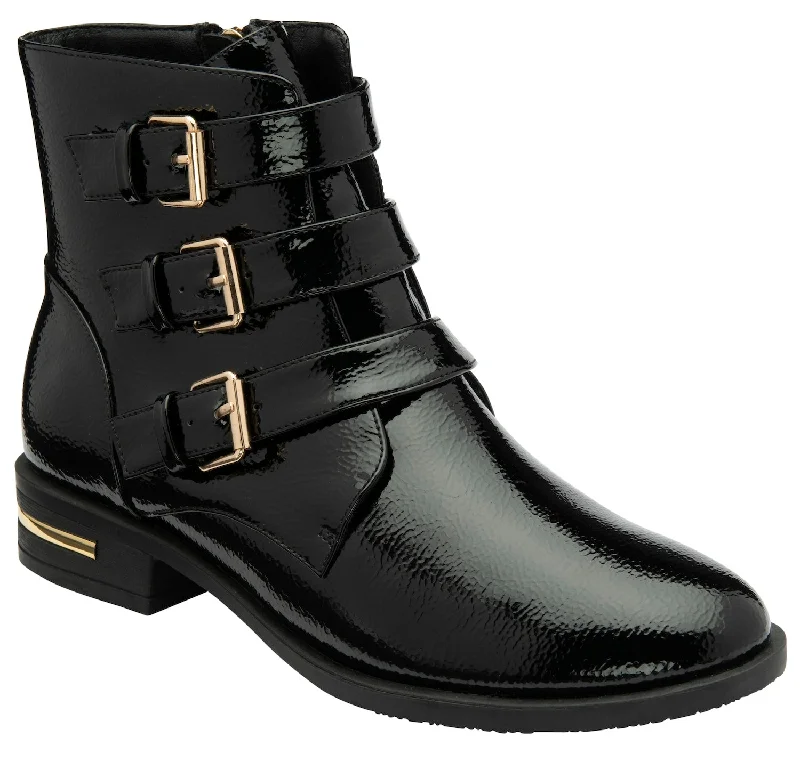 Lotus Valencia Ladies Black Patent Side Zip Ankle Boots