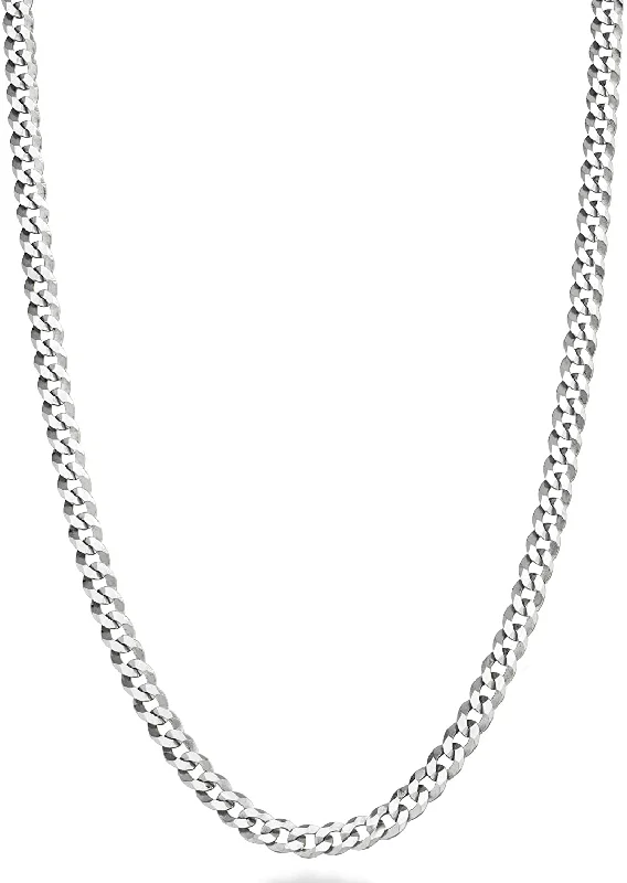 Miabella Solid 925 Sterling Silver Italian 3.5Mm Diamond Cut Cuban Link Curb Chain Necklace for Women Men