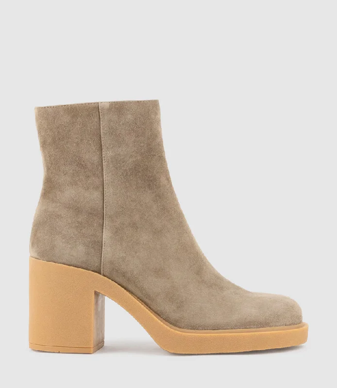 ULTRA85 Ankle Boot on Unit in Latte Suede