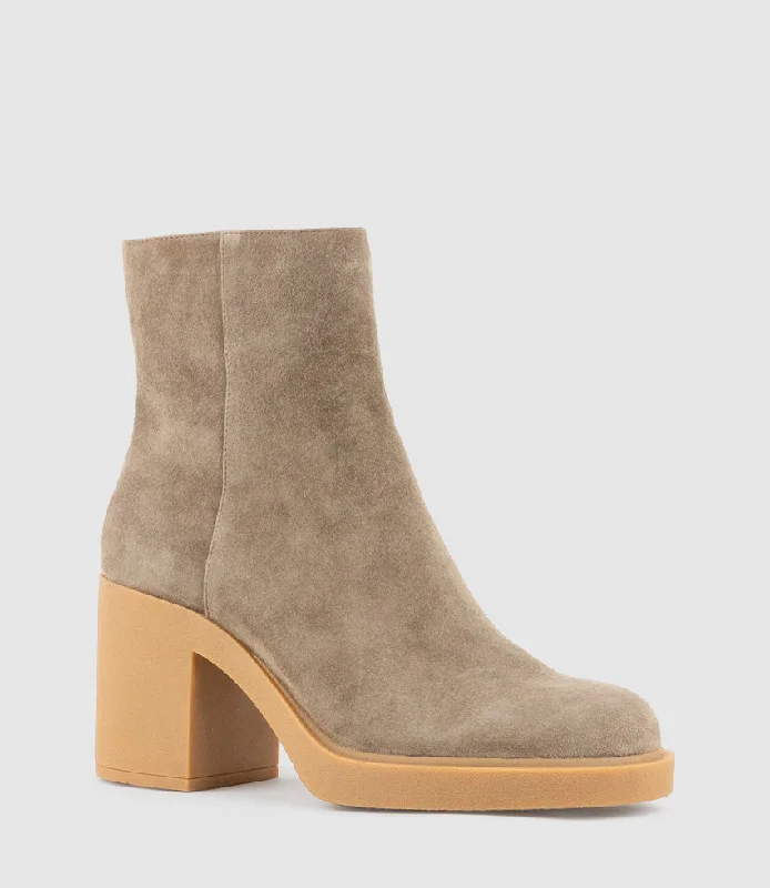 ULTRA85 Ankle Boot on Unit in Latte Suede