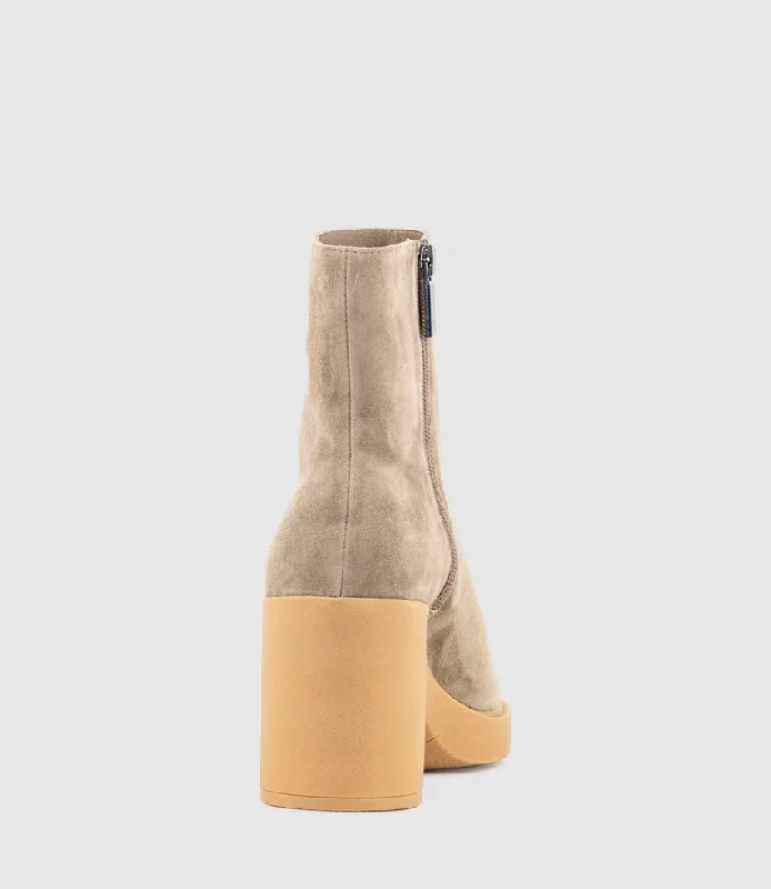 ULTRA85 Ankle Boot on Unit in Latte Suede