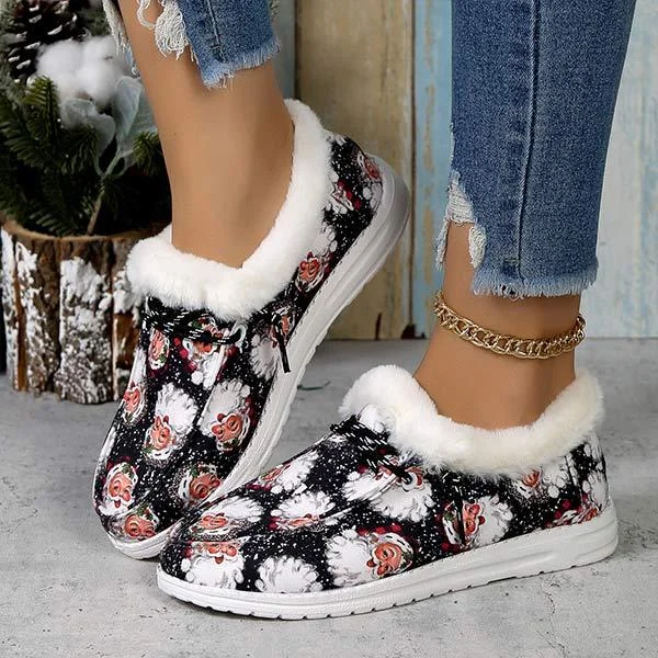 Women's Christmas Print Lace-up Fleece-Lined Cotton Shoes 21717612C