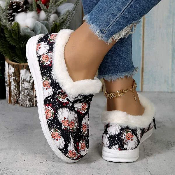 Women's Christmas Print Lace-up Fleece-Lined Cotton Shoes 21717612C