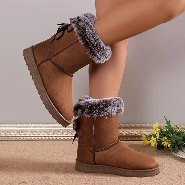 Women's Fashionable Furry Bow Thick Sole Snow Boots 27354078S