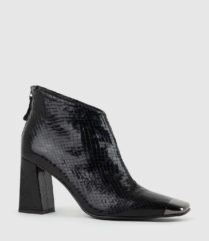 ZELDA85 Cap Toe Ankle Boot in Black Reptile