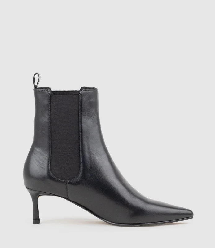 ZIRIA55 Pointed Boot with Gusset in Black Calf