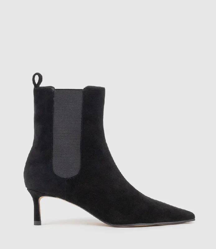 ZIRIA55 Pointed Boot with Gusset in Black Suede