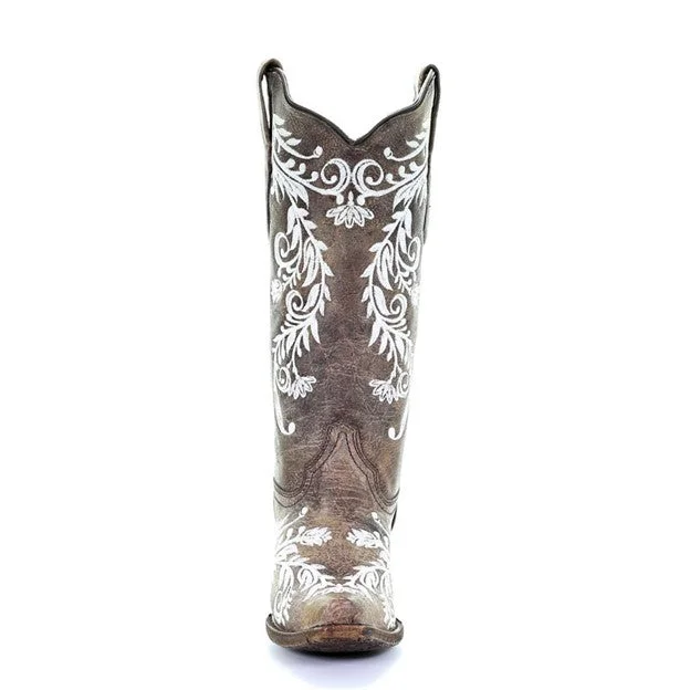 Corral Women's Brown and White Embroidery Boot