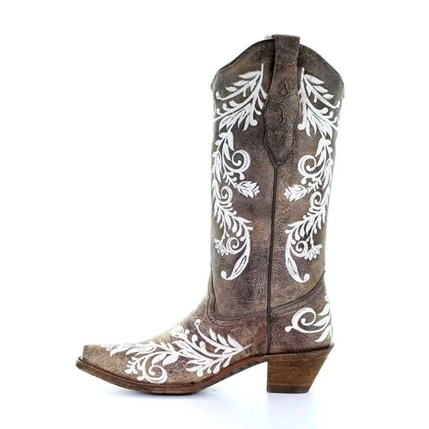 Corral Women's Brown and White Embroidery Boot