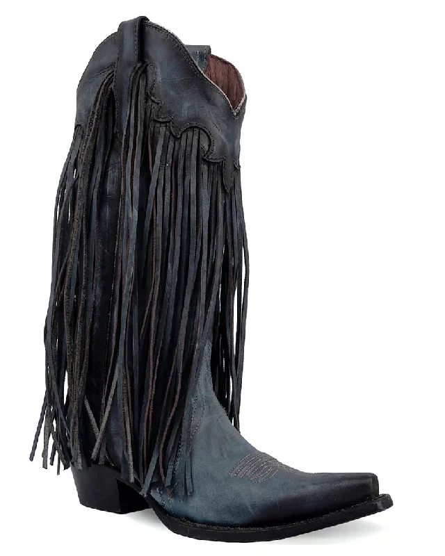 Women's Solid Fringe Western Boots