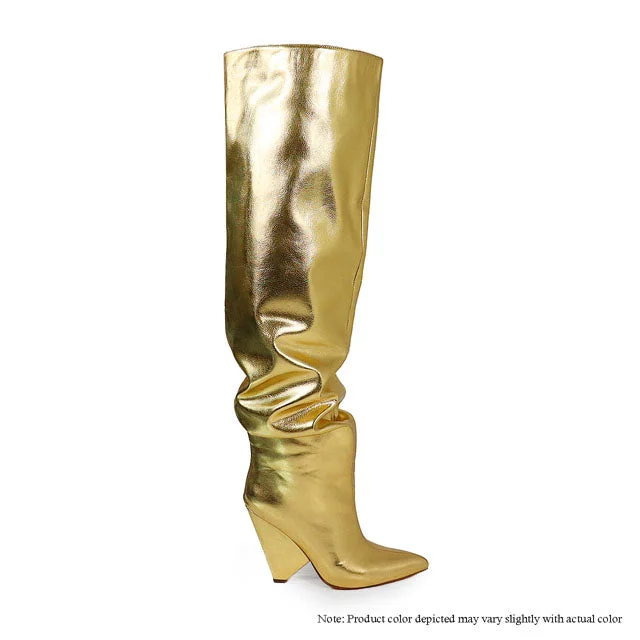 NANO-2 WEDGE HEEL SLOUCH THIGH HIGH BOOT - GOLD