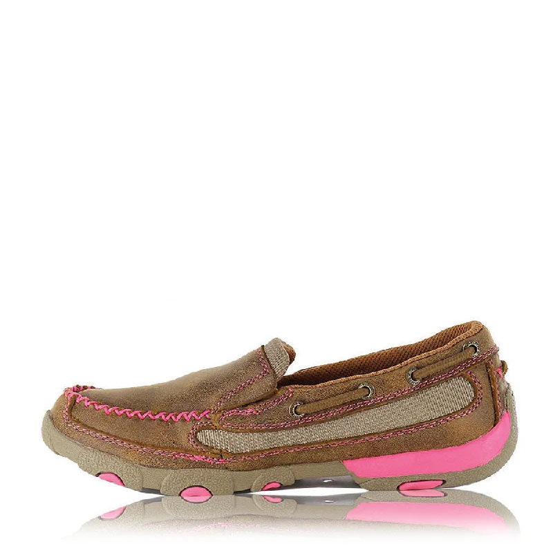 Twisted X Women's Breast Cancer Awareness Pink Ribbon Slip On Mocs Low Bomber/Neon Pink