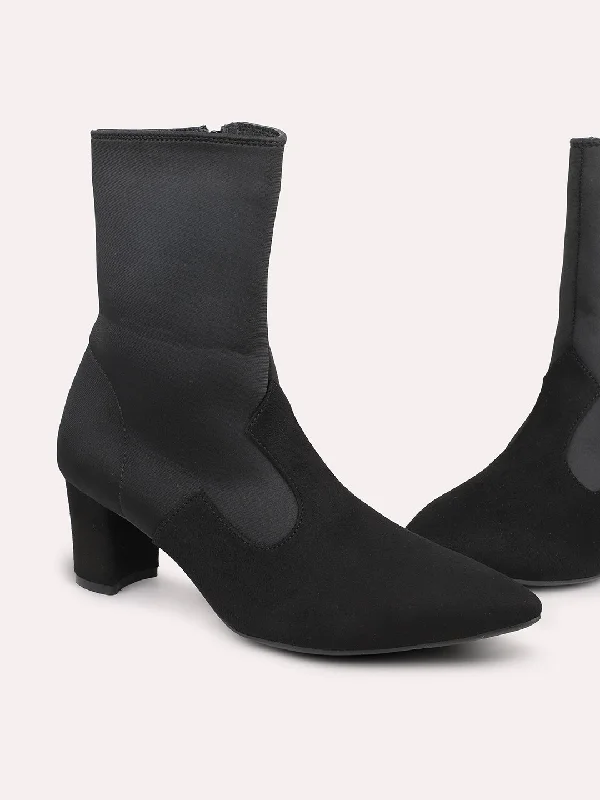 Women Black Block Heeled Boots