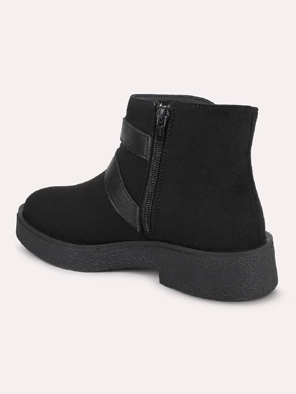 Women Black Heeled Mid-Top Regular Boots