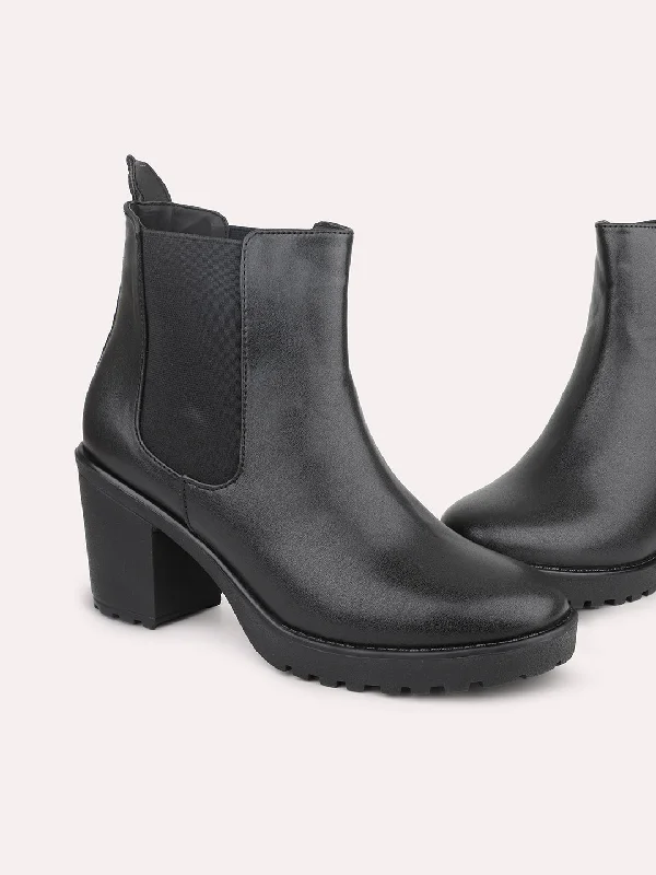 Women Black Mid Top Block-Heel Regular Boots