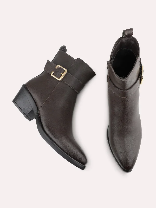 Women Brown Block-Heeled Chelsea Boots