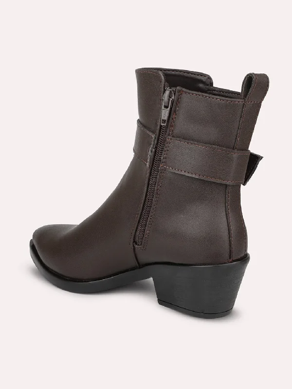 Women Brown Block-Heeled Chelsea Boots