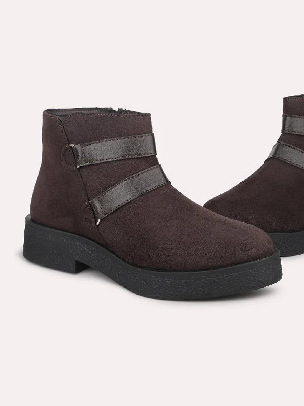 Women Brown Heeled Mid-Top Regular Boots