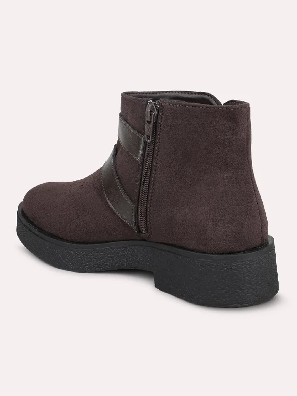 Women Brown Heeled Mid-Top Regular Boots