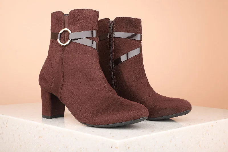 Women Brown Solid Block Heeled Boots