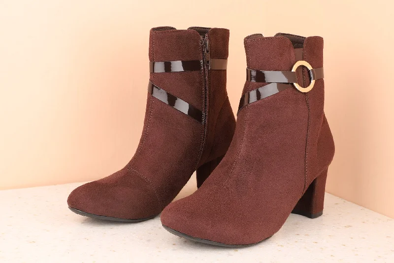 Women Brown Solid Block Heeled Boots