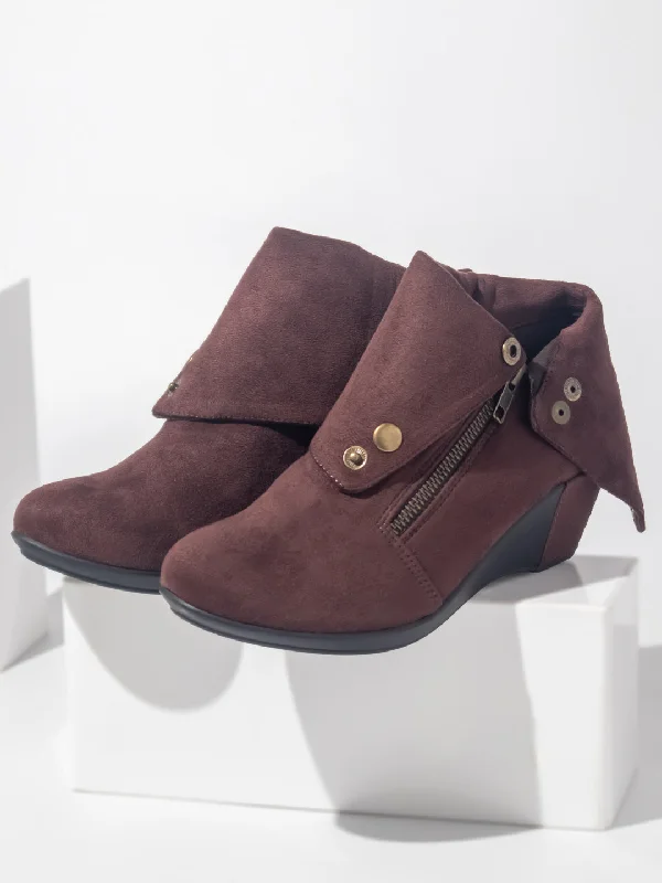 Women Brown Wedge Heel Regular Boots