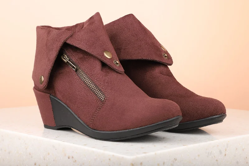 Women Brown Wedge Heel Regular Boots