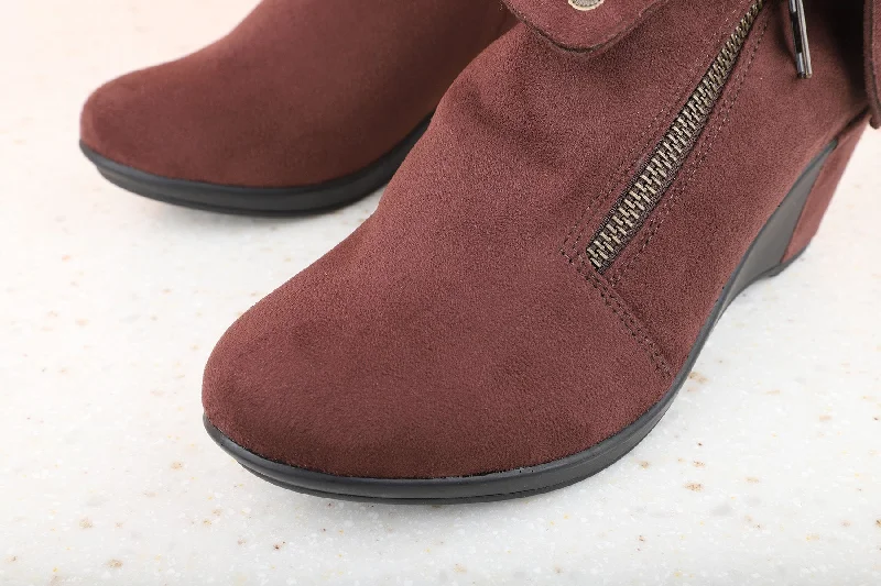 Women Brown Wedge Heel Regular Boots