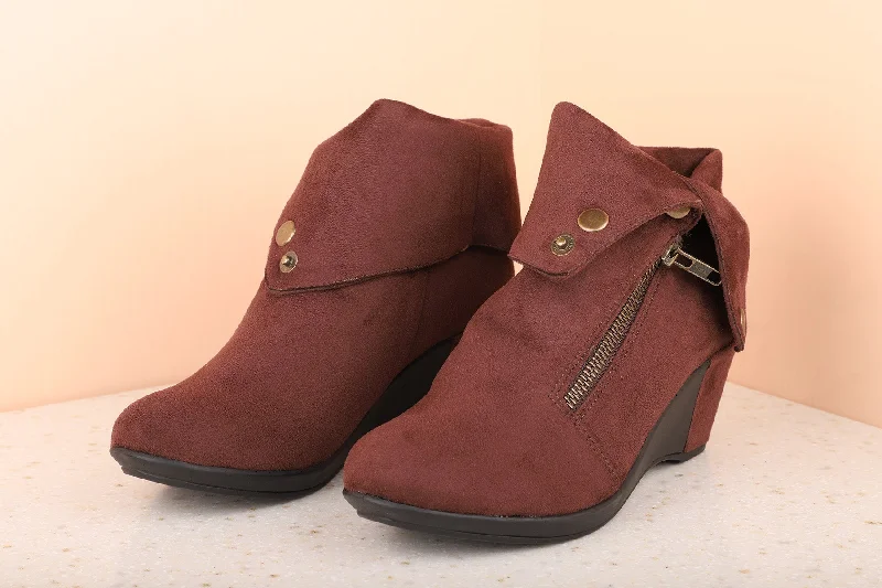 Women Brown Wedge Heel Regular Boots