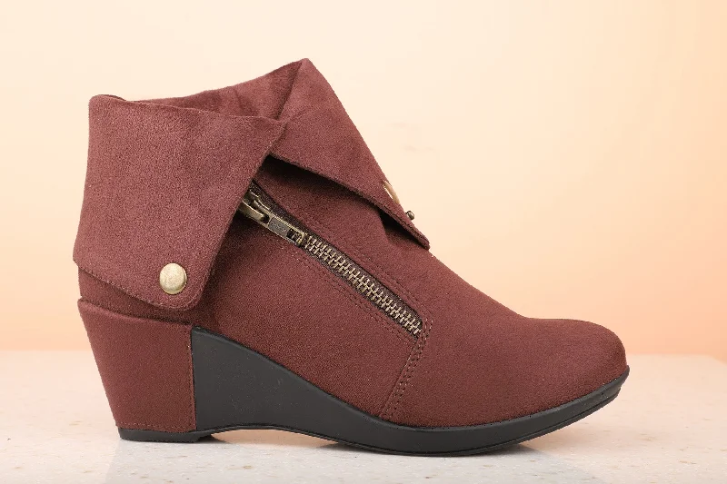 Women Brown Wedge Heel Regular Boots