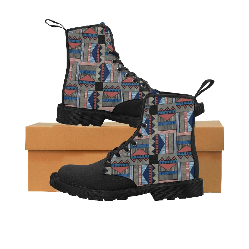 Women's Tribal Geometrical Print Canvas Boots