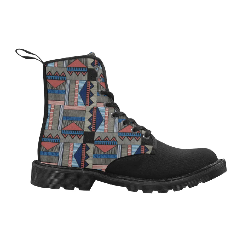 Women's Tribal Geometrical Print Canvas Boots