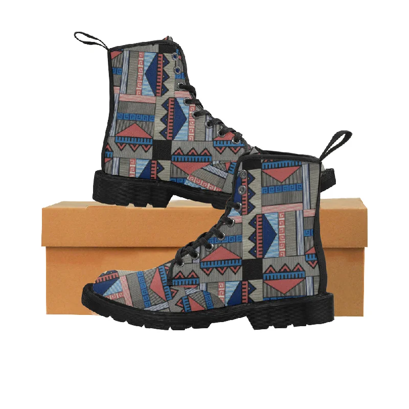 Women's Tribal Geometrical Print Canvas Boots