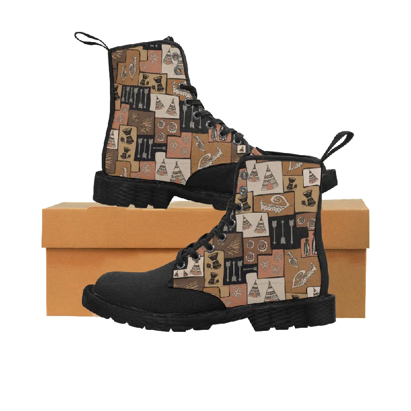 Women's Earthy Blocks Tribal Print Canvas Boots