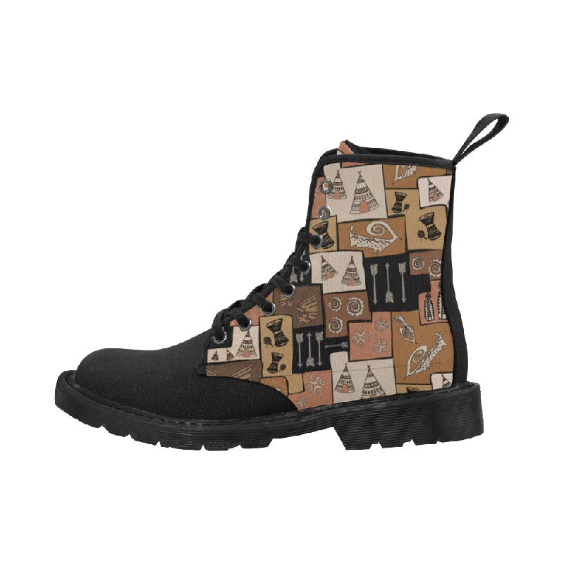 Women's Earthy Blocks Tribal Print Canvas Boots