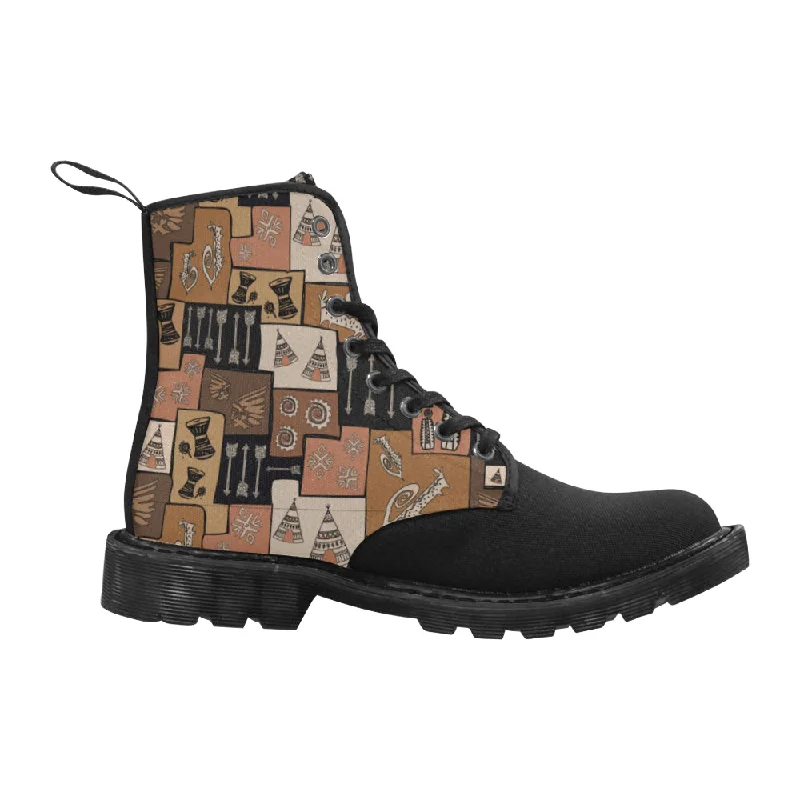 Women's Earthy Blocks Tribal Print Canvas Boots