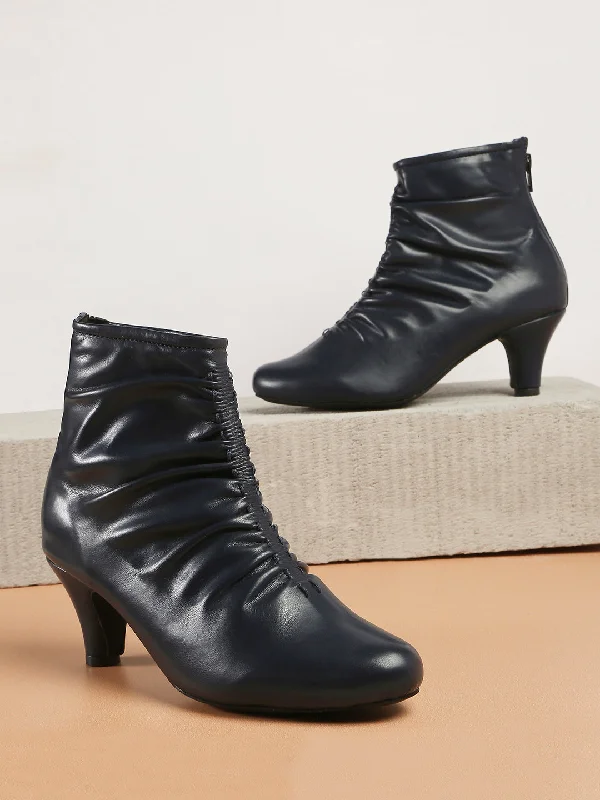 Women Navy Kitten Heeled Boots