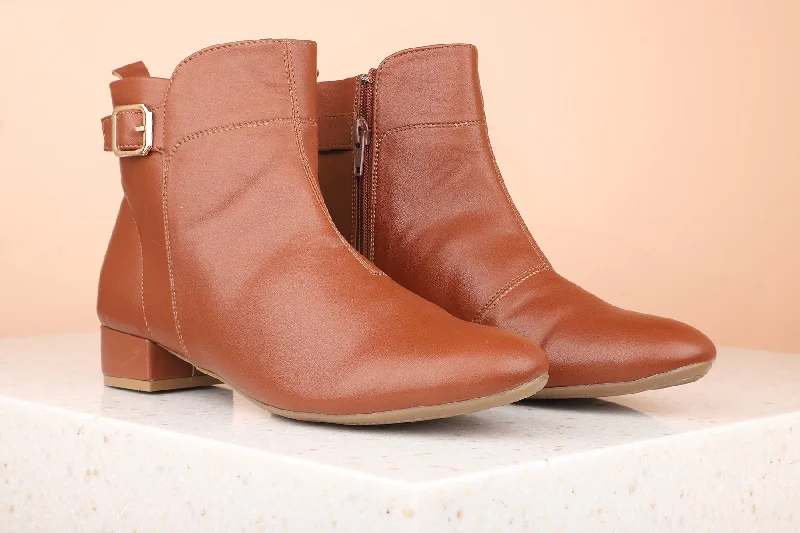 Women Tan Solid Block Heeled Boots