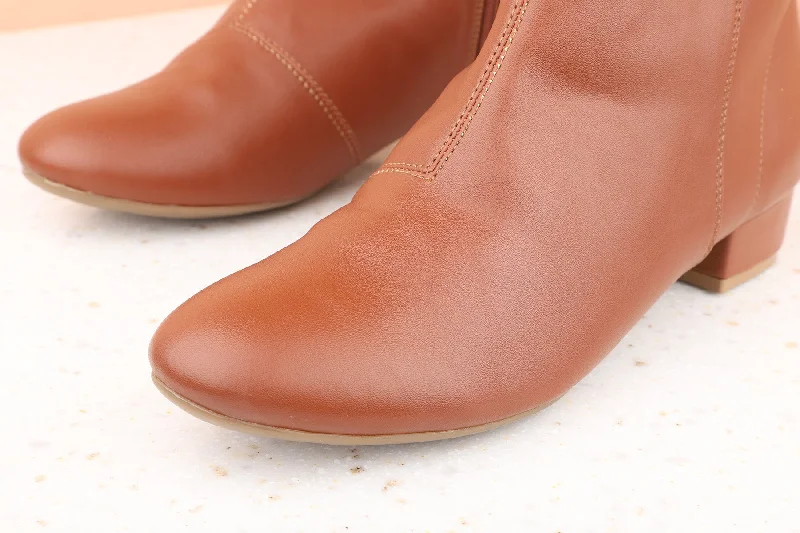 Women Tan Solid Block Heeled Boots