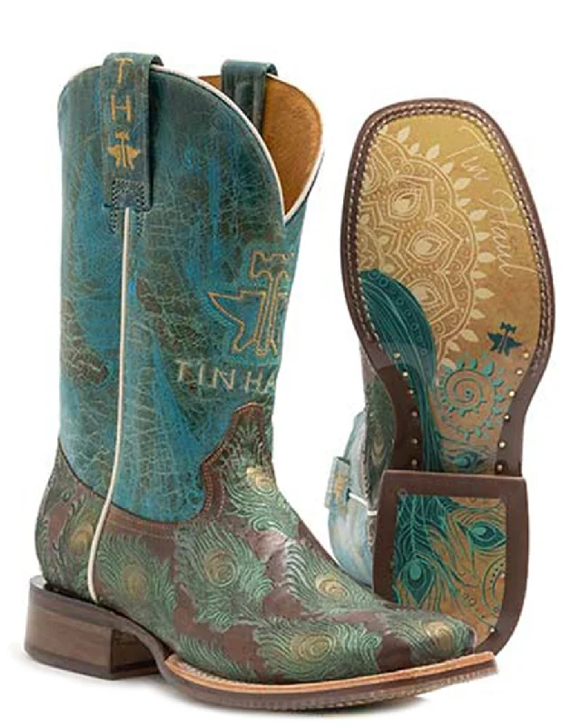 Women's Feather Plume Peacock Sole Western Boots