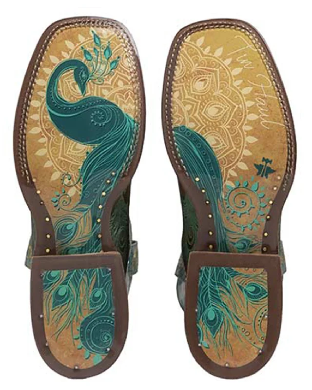 Women's Feather Plume Peacock Sole Western Boots