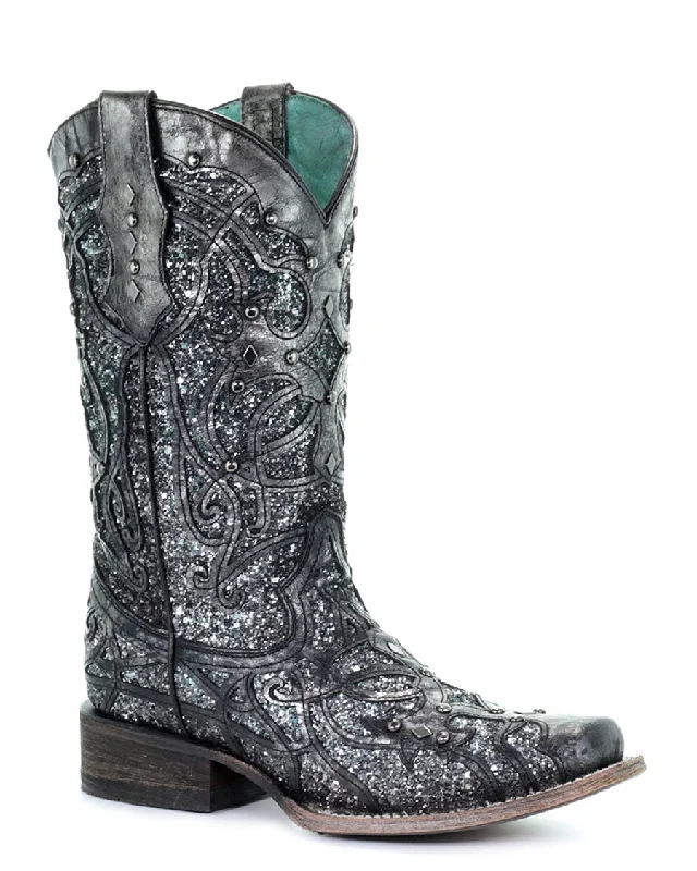 Women's Glitter Inlay and Studs Western Boots