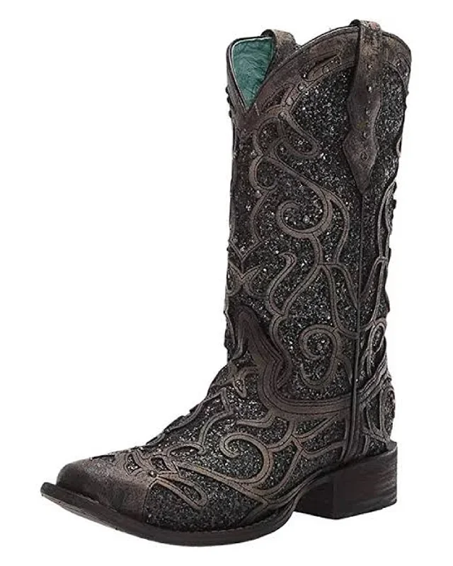 Women's Glitter Inlay Square-Toe Boots