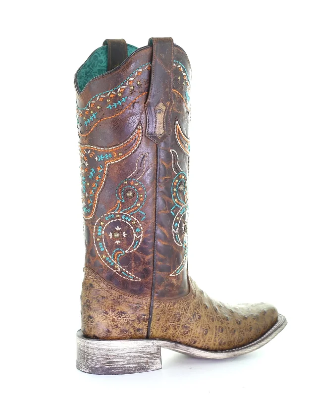 Women's Steer Skull Ostrich Western Boots