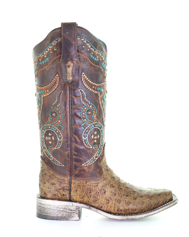 Women's Steer Skull Ostrich Western Boots