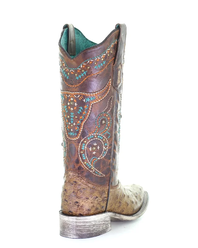 Women's Steer Skull Ostrich Western Boots