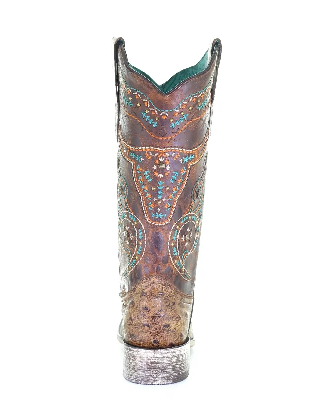 Women's Steer Skull Ostrich Western Boots